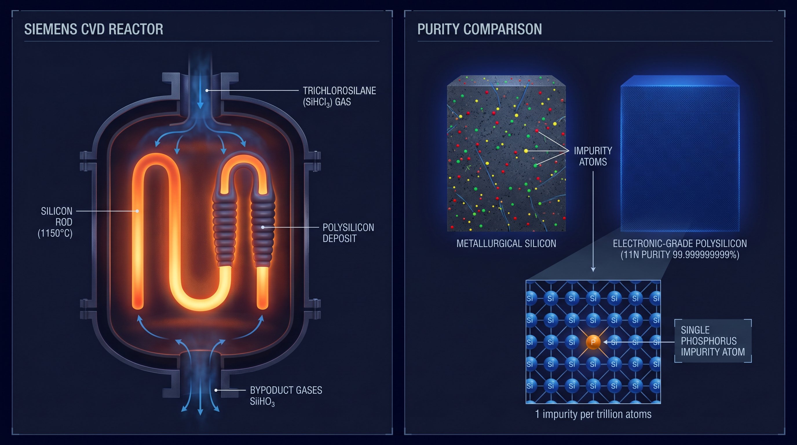 Siemens CVD reactor producing electronic-grade polysilicon rods