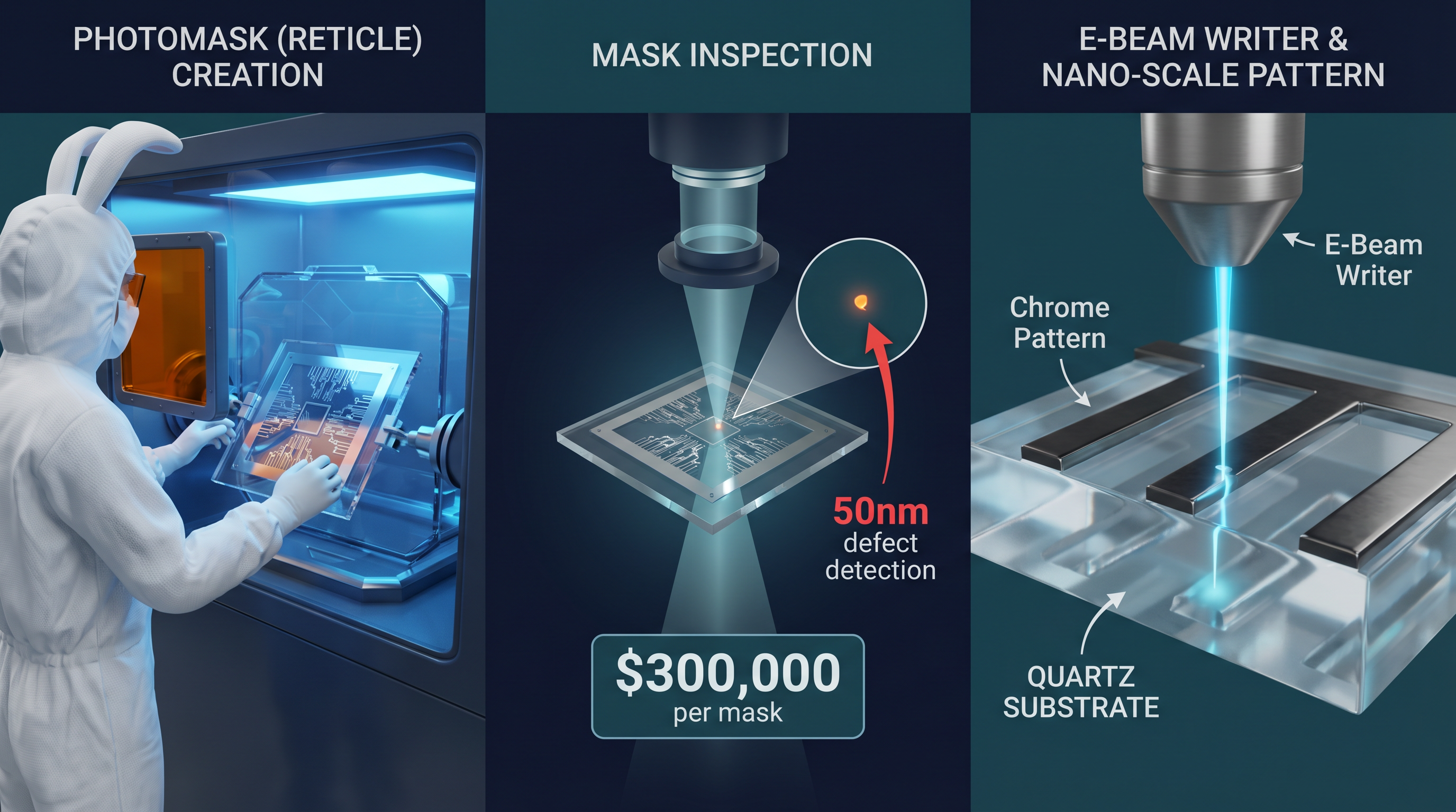 Photomask — electron beam written quartz glass mask with nanometer circuit patterns