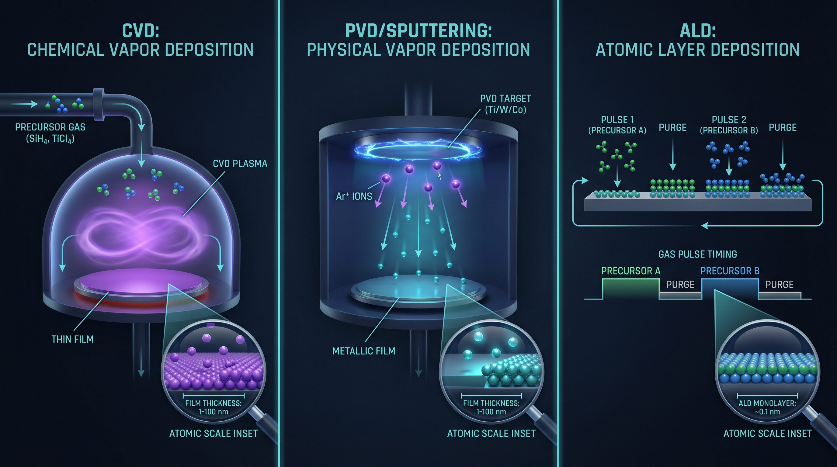 CVD/ALD deposition chamber — atomic layer deposition of thin films on silicon wafer